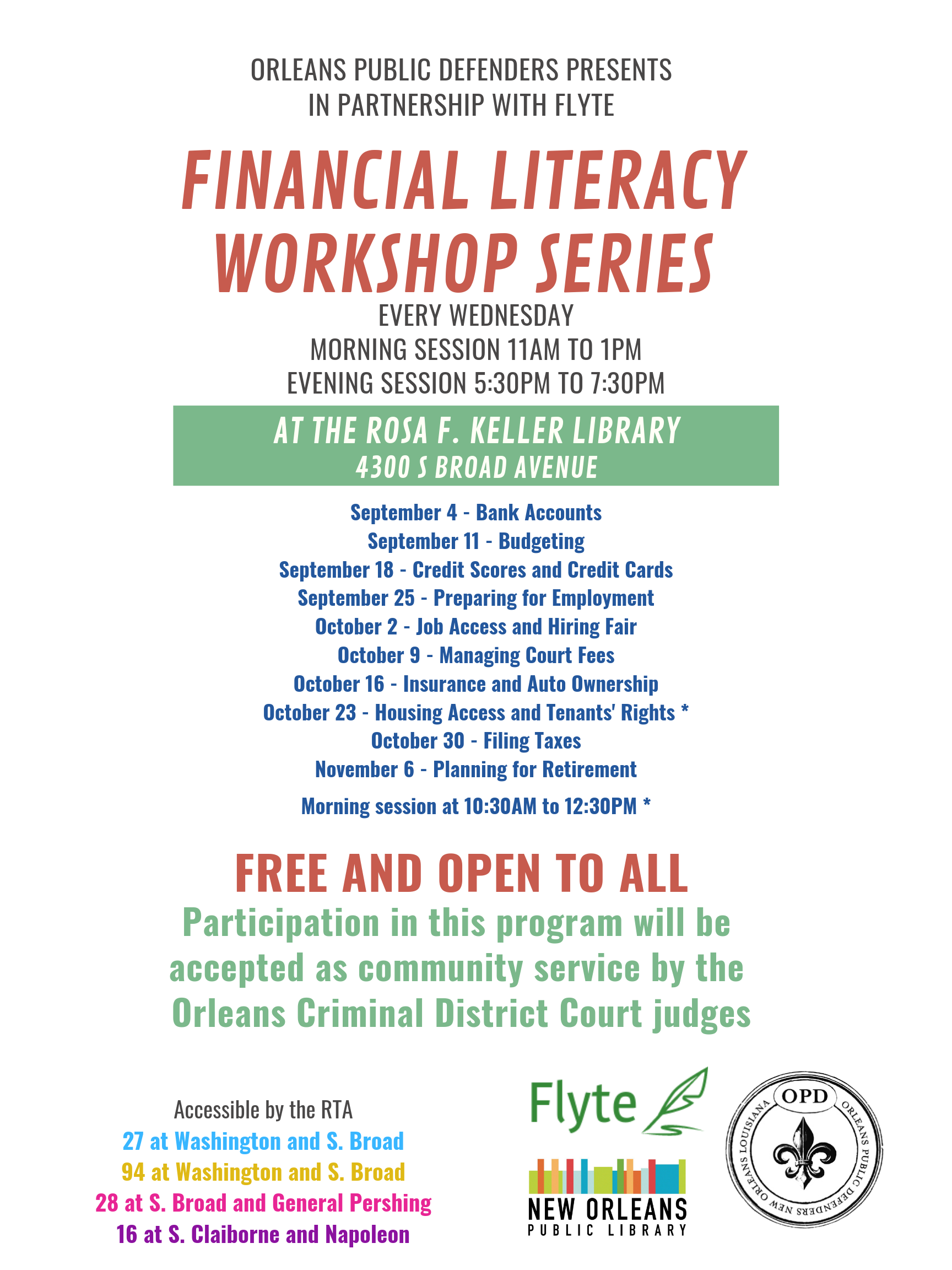 Orleans Public Defenders - OPD Brings Financial Literacy Workshop This Fall
