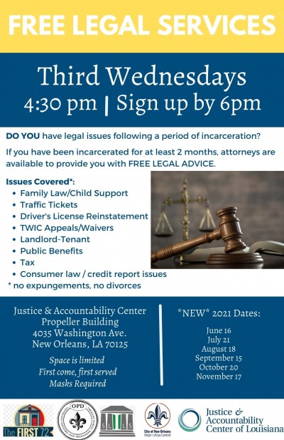 Reentry Legal Clinic New 2021 Dates Third Wednesdays